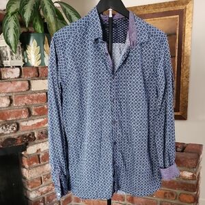 Ted Baker London Women’s Blue Geo Print Button Front Shirt Blouse | Small